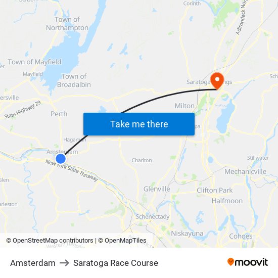 Amsterdam to Saratoga Race Course map