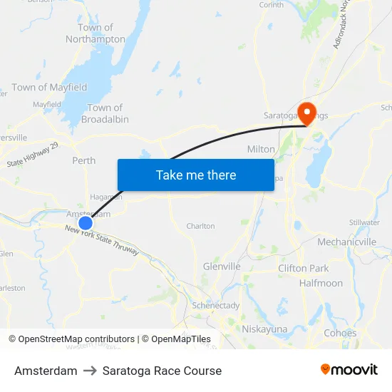 Amsterdam to Saratoga Race Course map