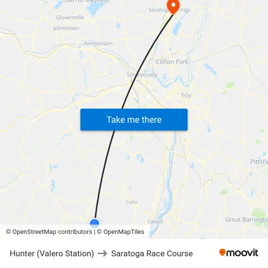 Hunter (Valero Station) to Saratoga Race Course map