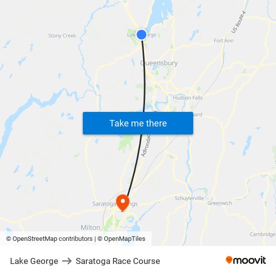 Lake George to Saratoga Race Course map