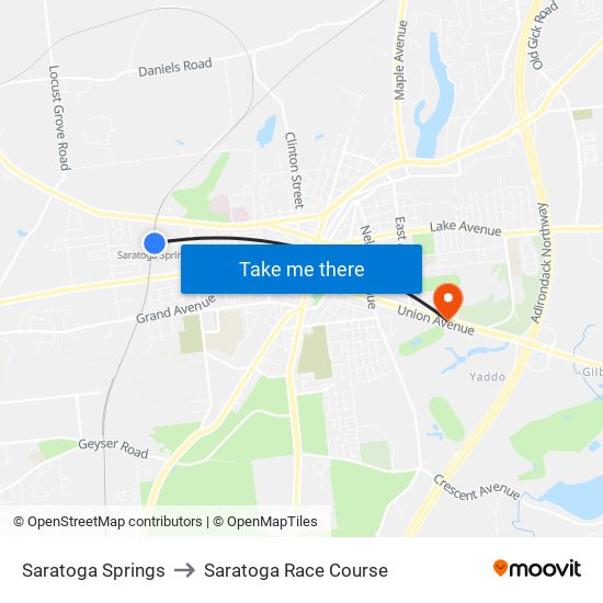 Saratoga Springs to Saratoga Race Course map