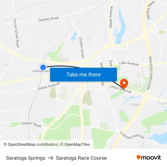 Saratoga Springs to Saratoga Race Course map