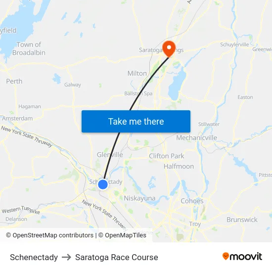 Schenectady to Saratoga Race Course map