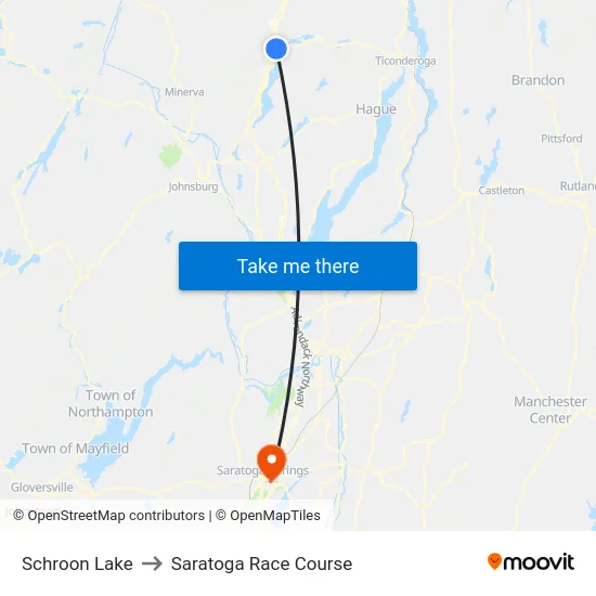 Schroon Lake to Saratoga Race Course map