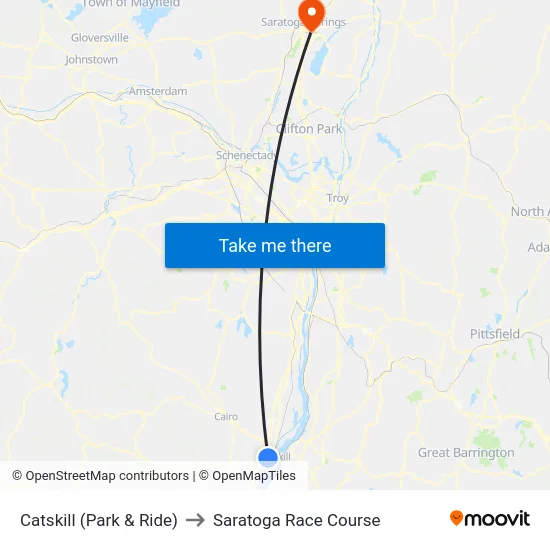 Catskill (Park & Ride) to Saratoga Race Course map