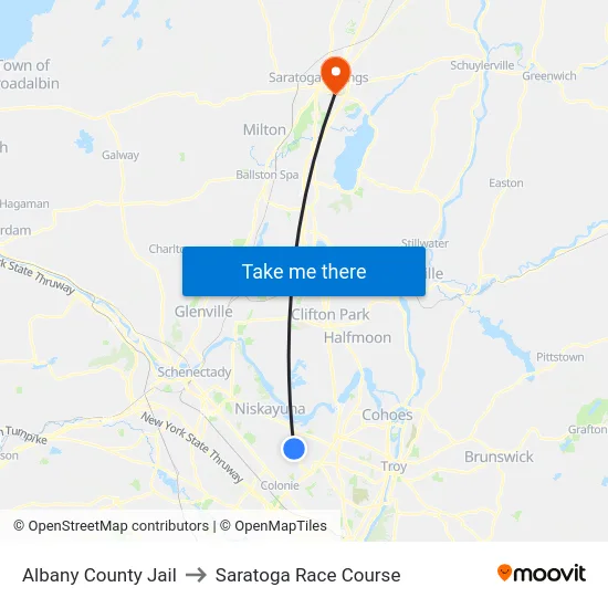 Albany County Jail to Saratoga Race Course map