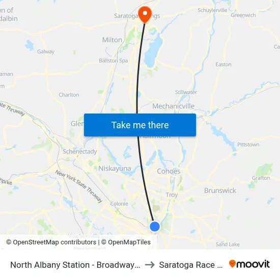 North Albany Station - Broadway & Center St to Saratoga Race Course map