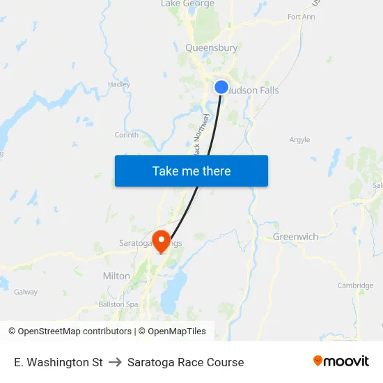 E. Washington St to Saratoga Race Course map
