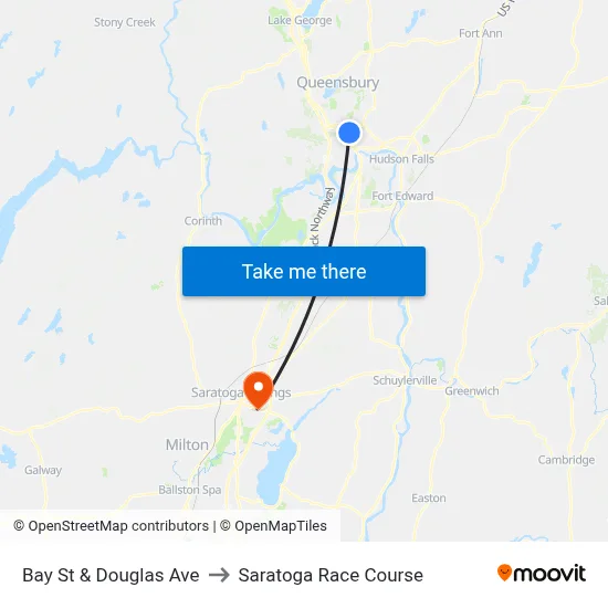 Bay St & Douglas Ave to Saratoga Race Course map