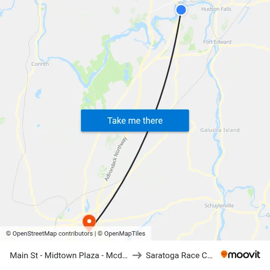 Main St - Midtown Plaza - Mcdonalds to Saratoga Race Course map