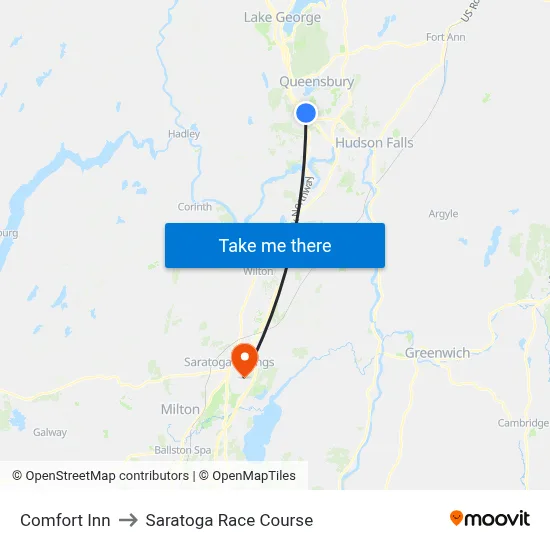 Comfort Inn to Saratoga Race Course map