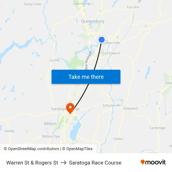 Warren St & Rogers St to Saratoga Race Course map