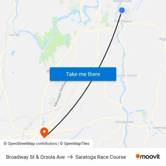 Broadway St & Orsola Ave to Saratoga Race Course map
