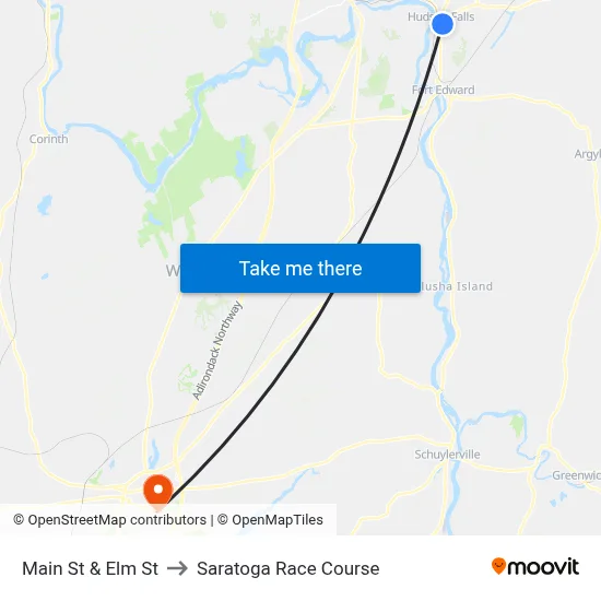 Main St & Elm St to Saratoga Race Course map