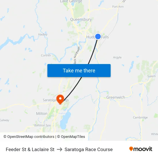 Feeder St & Laclaire St to Saratoga Race Course map