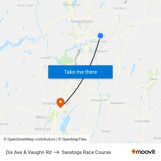 Dix Ave & Vaughn Rd to Saratoga Race Course map