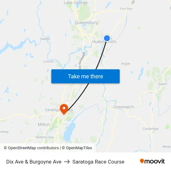 Dix Ave & Burgoyne Ave to Saratoga Race Course map