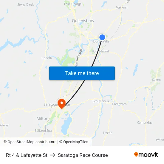 Rt 4 & Lafayette St to Saratoga Race Course map