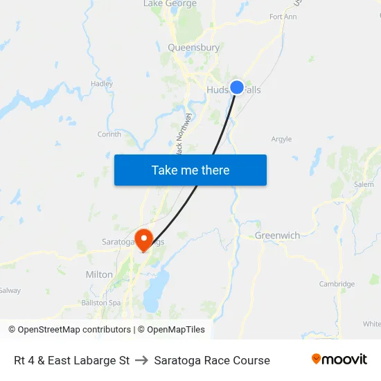 Rt 4 & East Labarge St to Saratoga Race Course map