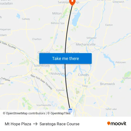 Mt Hope Plaza to Saratoga Race Course map