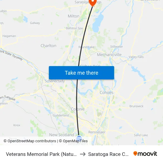 Veterans Memorial Park (Nature Bus) to Saratoga Race Course map