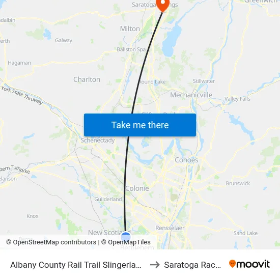 Albany County Rail Trail Slingerlands (Nature Bus) to Saratoga Race Course map
