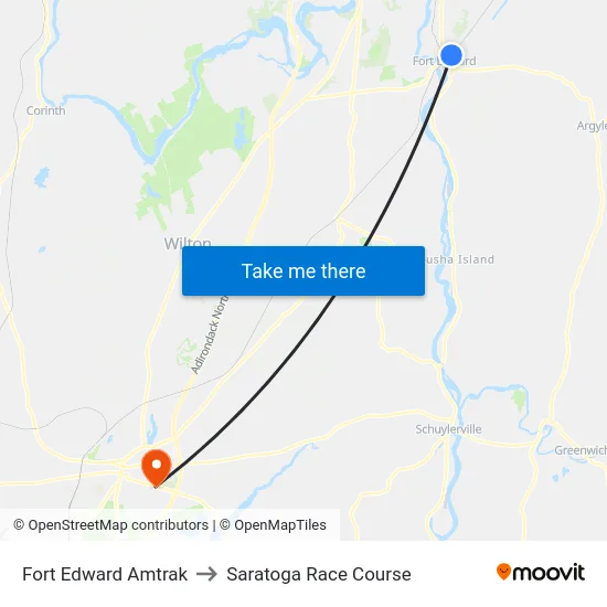 Fort Edward Amtrak to Saratoga Race Course map