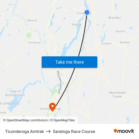 Ticonderoga Amtrak to Saratoga Race Course map