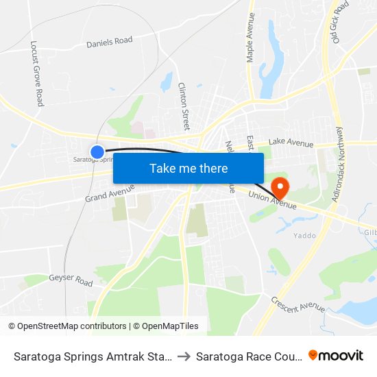 Saratoga Springs Amtrak Station to Saratoga Race Course map