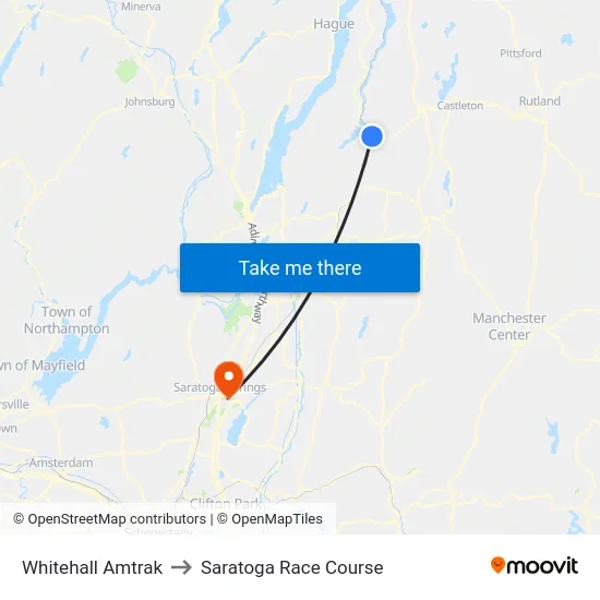 Whitehall Amtrak to Saratoga Race Course map