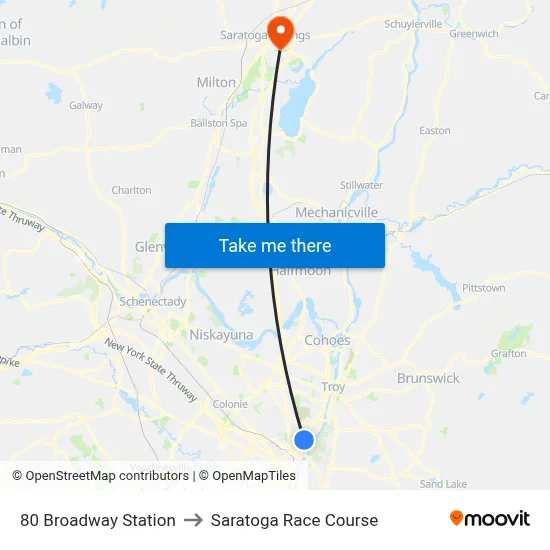 80 Broadway Station to Saratoga Race Course map