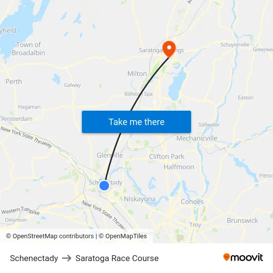 Schenectady to Saratoga Race Course map
