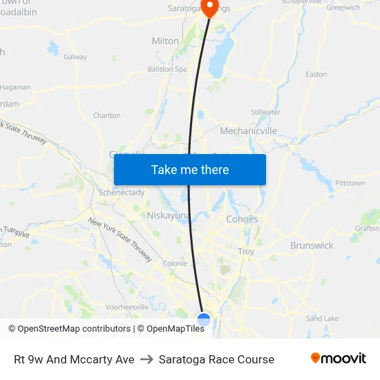Rt 9w And Mccarty Ave to Saratoga Race Course map