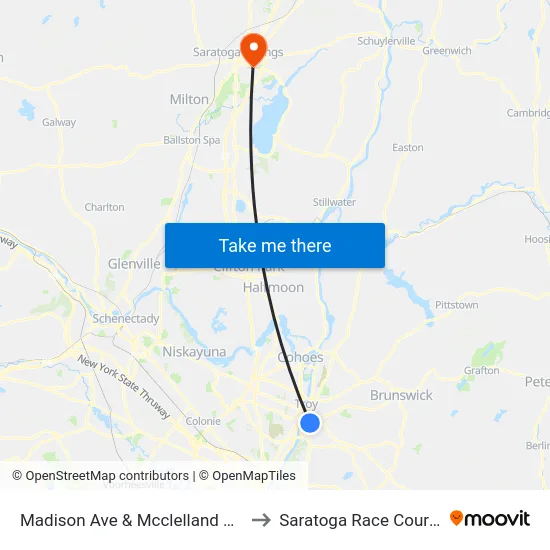 Madison Ave & Mcclelland Ave to Saratoga Race Course map