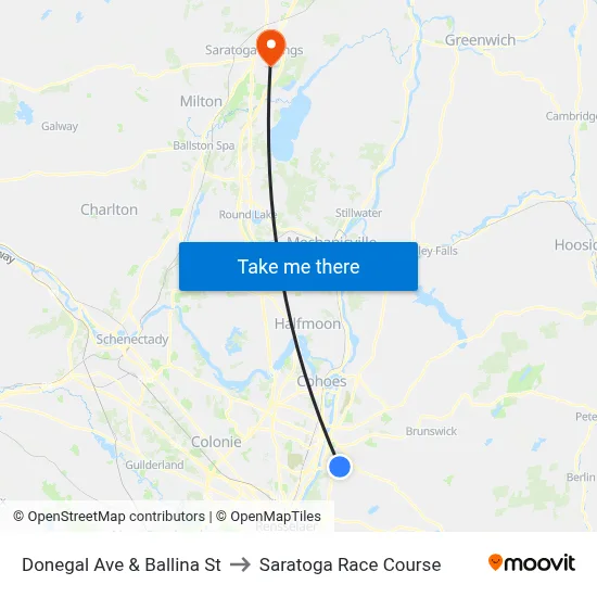 Donegal Ave & Ballina St to Saratoga Race Course map