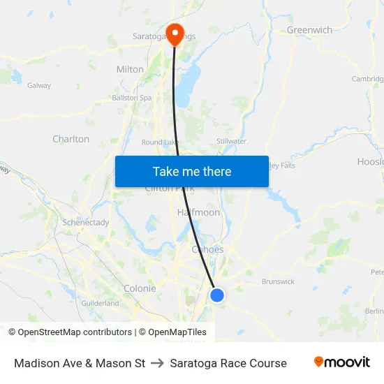Madison Ave & Mason St to Saratoga Race Course map