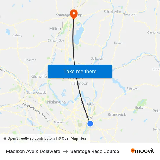 Madison Ave & Delaware to Saratoga Race Course map