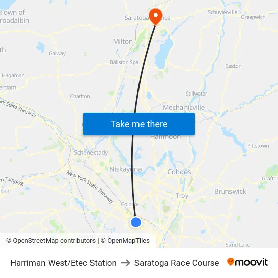 Harriman West/Etec Station to Saratoga Race Course map