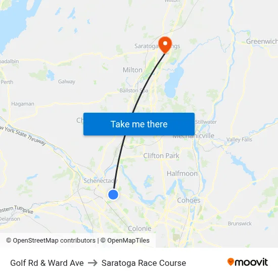 Golf Rd & Ward Ave to Saratoga Race Course map