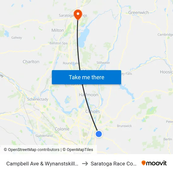 Campbell Ave & Wynanstskill Way to Saratoga Race Course map