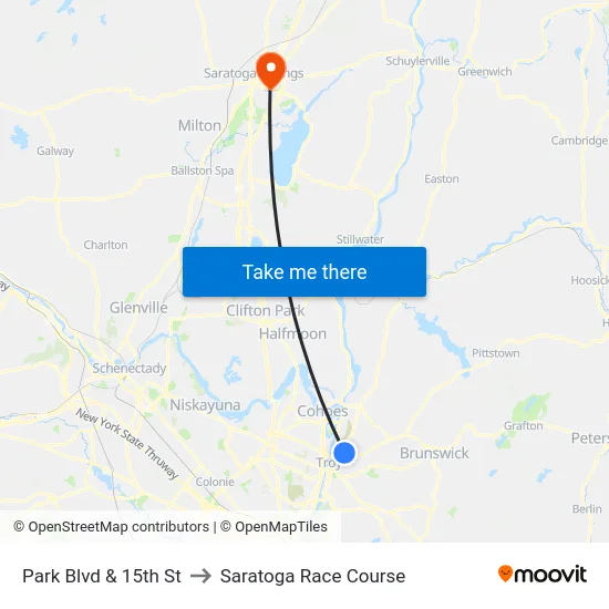 Park Blvd & 15th St to Saratoga Race Course map