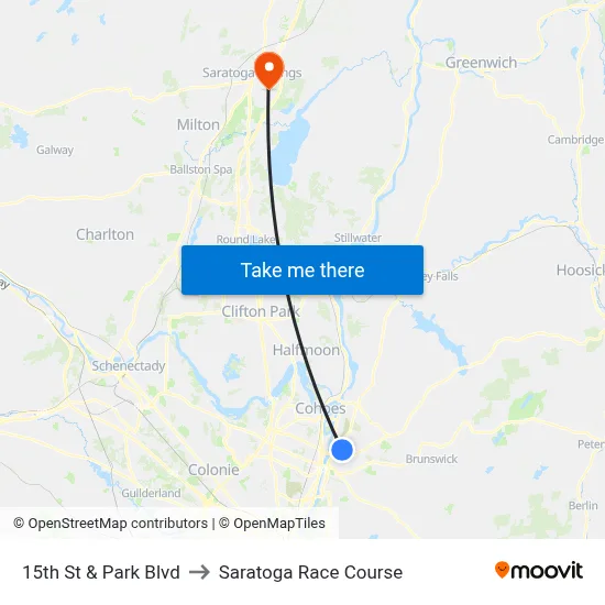 15th St & Park Blvd to Saratoga Race Course map