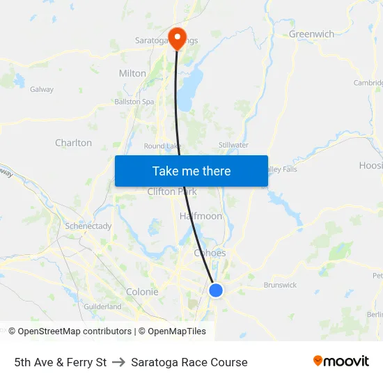 5th Ave & Ferry St to Saratoga Race Course map