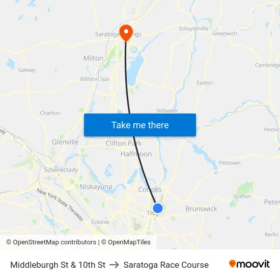 Middleburgh St & 10th St to Saratoga Race Course map