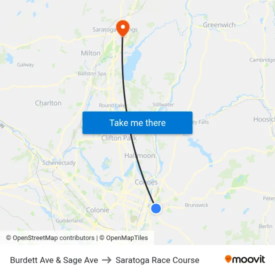 Burdett Ave & Sage Ave to Saratoga Race Course map