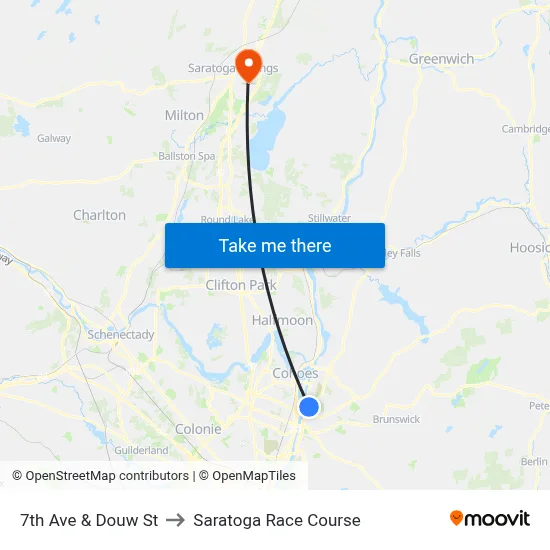 7th Ave & Douw St to Saratoga Race Course map