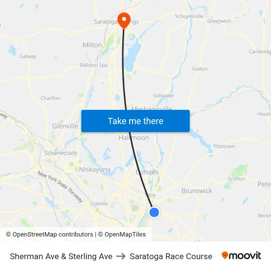 Sherman Ave & Sterling Ave to Saratoga Race Course map