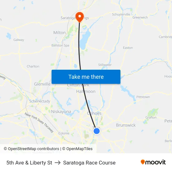 5th Ave & Liberty St to Saratoga Race Course map