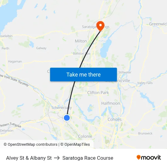 Alvey St & Albany St to Saratoga Race Course map