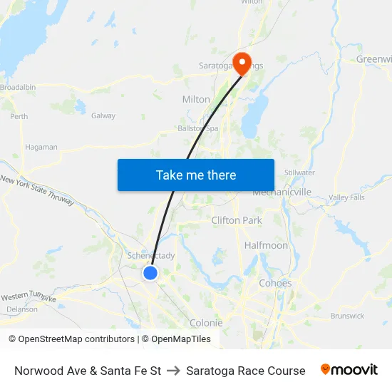 Norwood Ave & Santa Fe St to Saratoga Race Course map